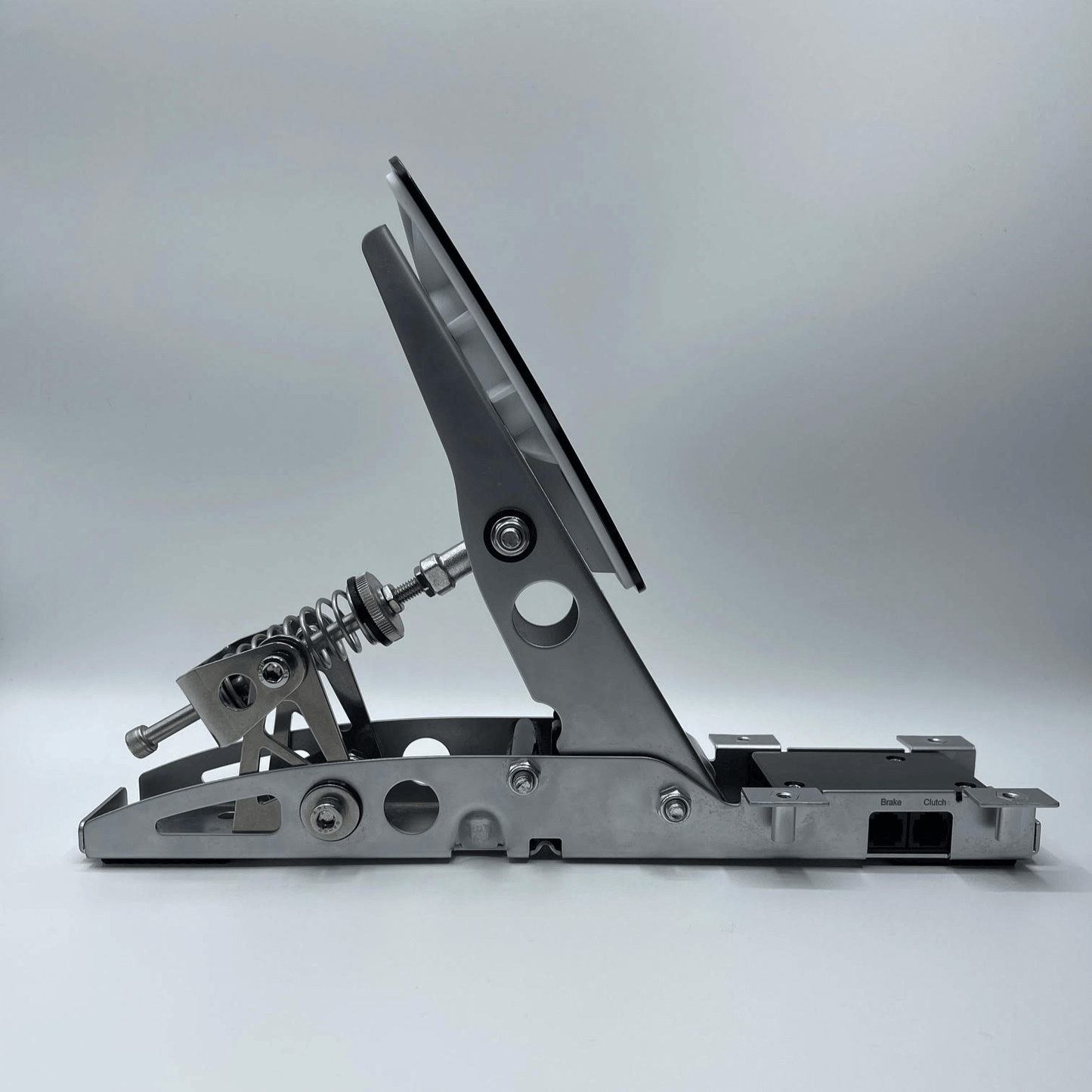 Side view of the Race Sim Engineering throttle upgrade kit installed on the Fanatec CSL Pedals